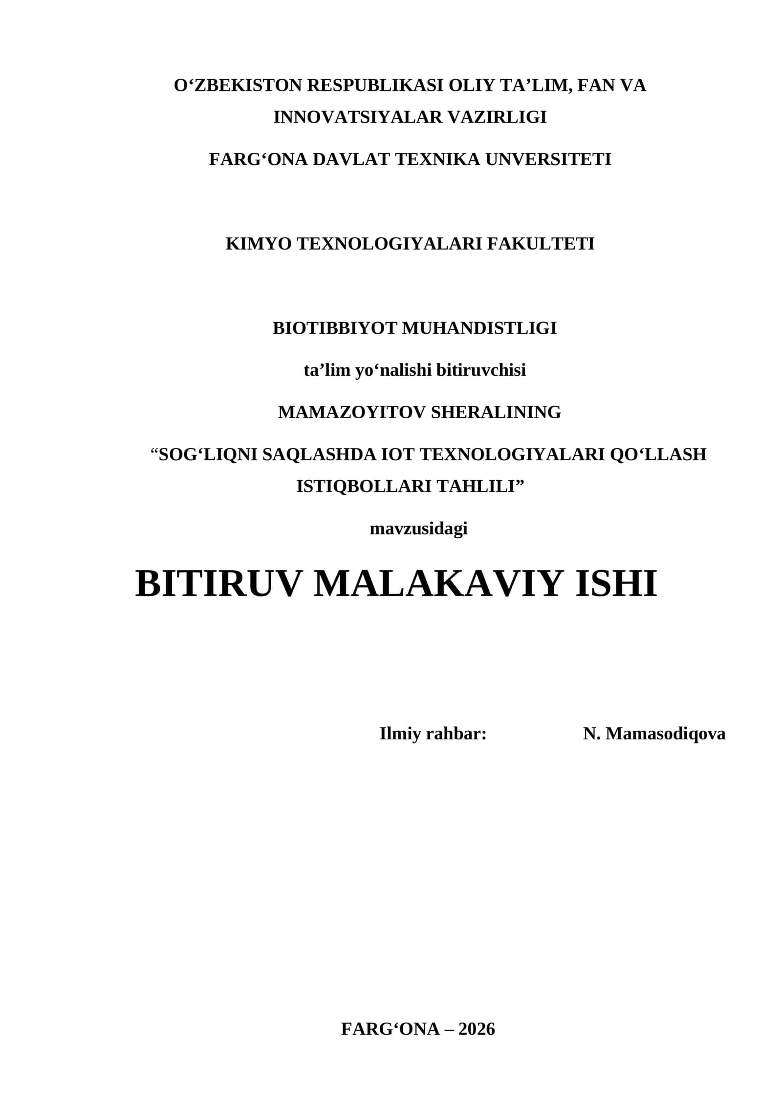 SOG‘LIQNI SAQLASHDA IOT TEXNOLOGIYALARI QO‘LLASH ISTIQBOLLARI TAHLILI