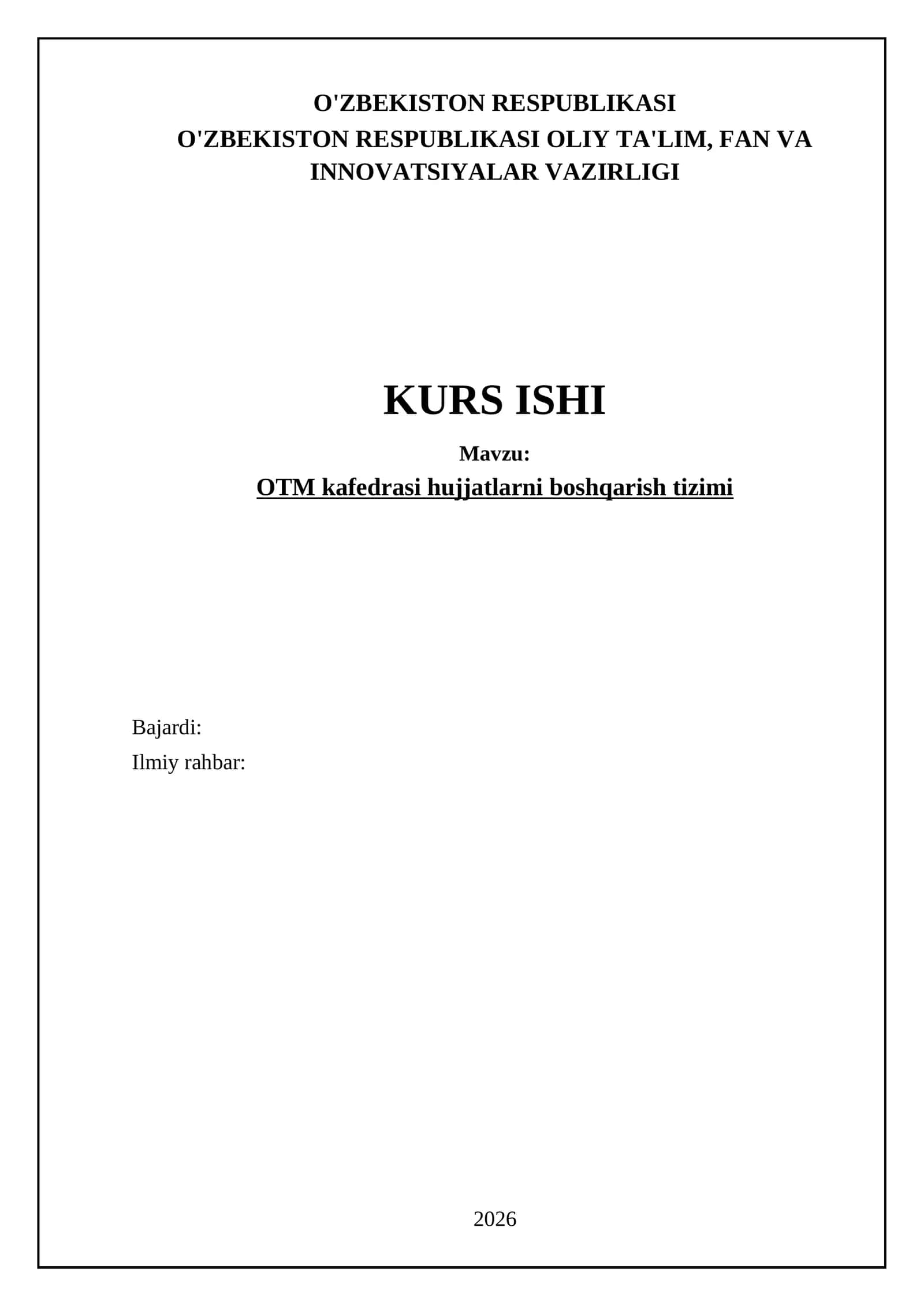 OTM kafedrasi hujjatlarni boshqarish tizimi