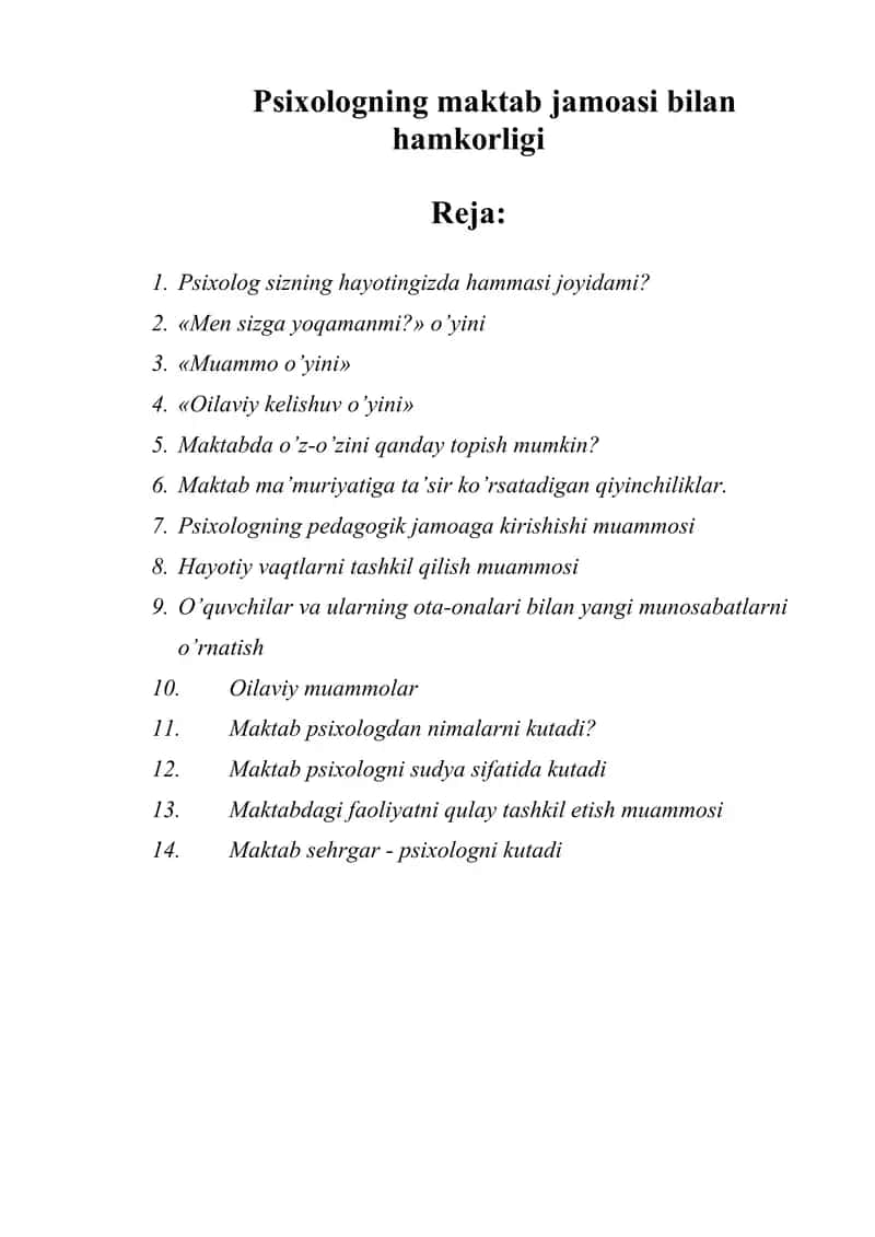 Psixologning maktab jamoasi bilan hamkorligi