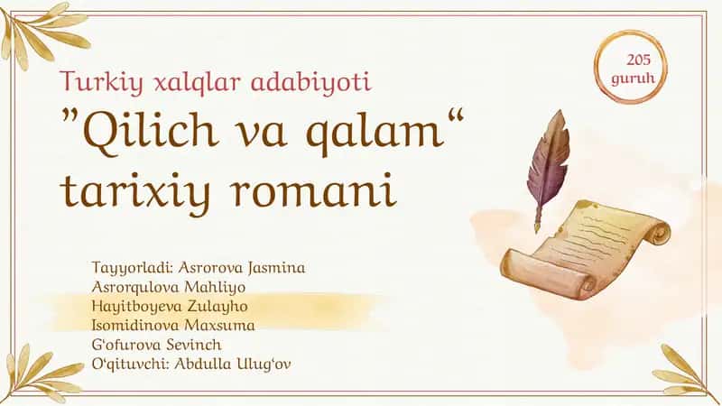 Qilish va qalam tarixiy romoni