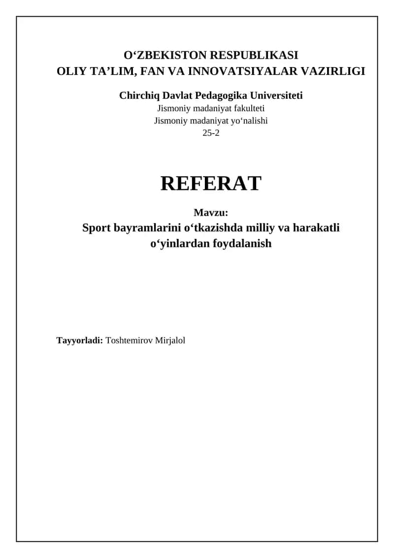 Sport festivallarini tashkil etish