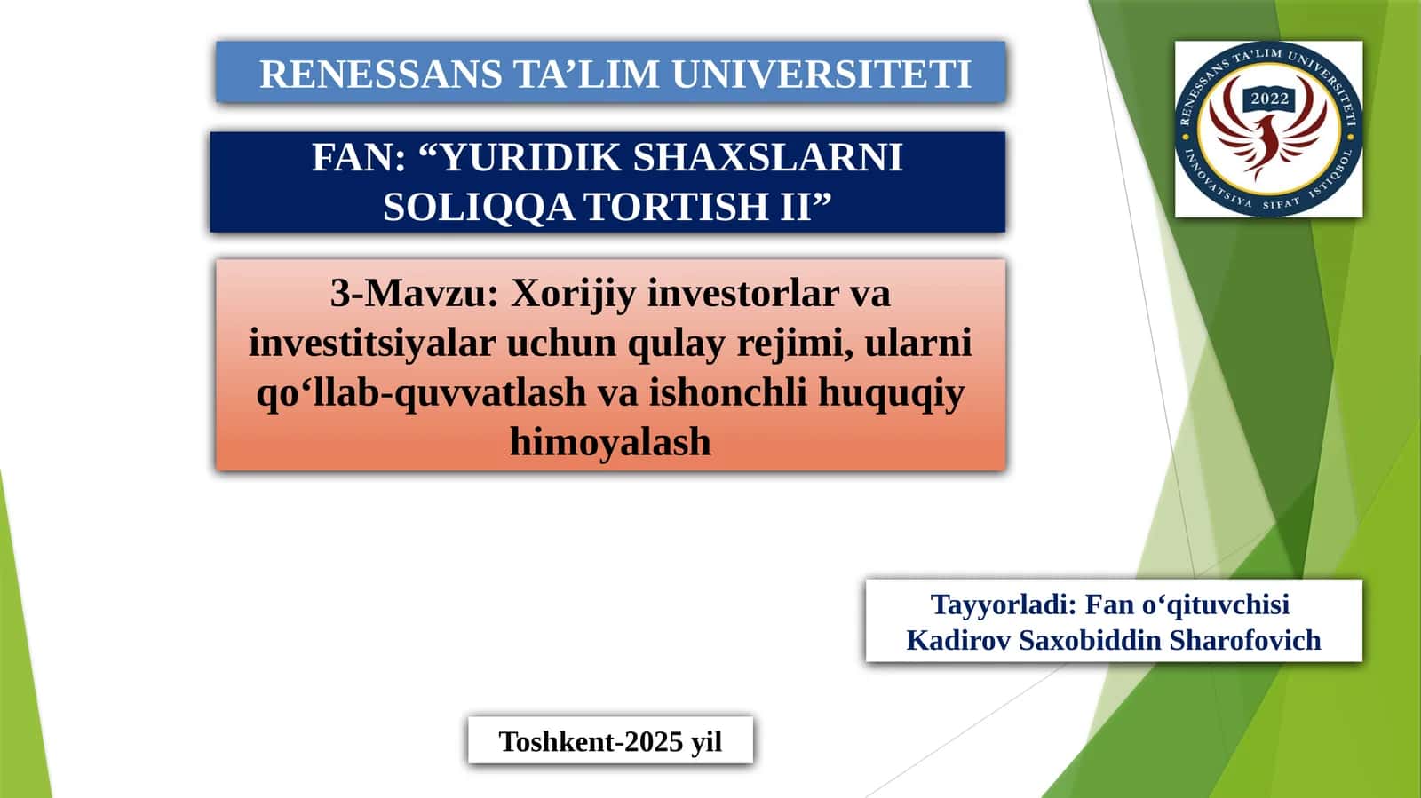 Yuridik shaxslarni soliqqa tortish II
