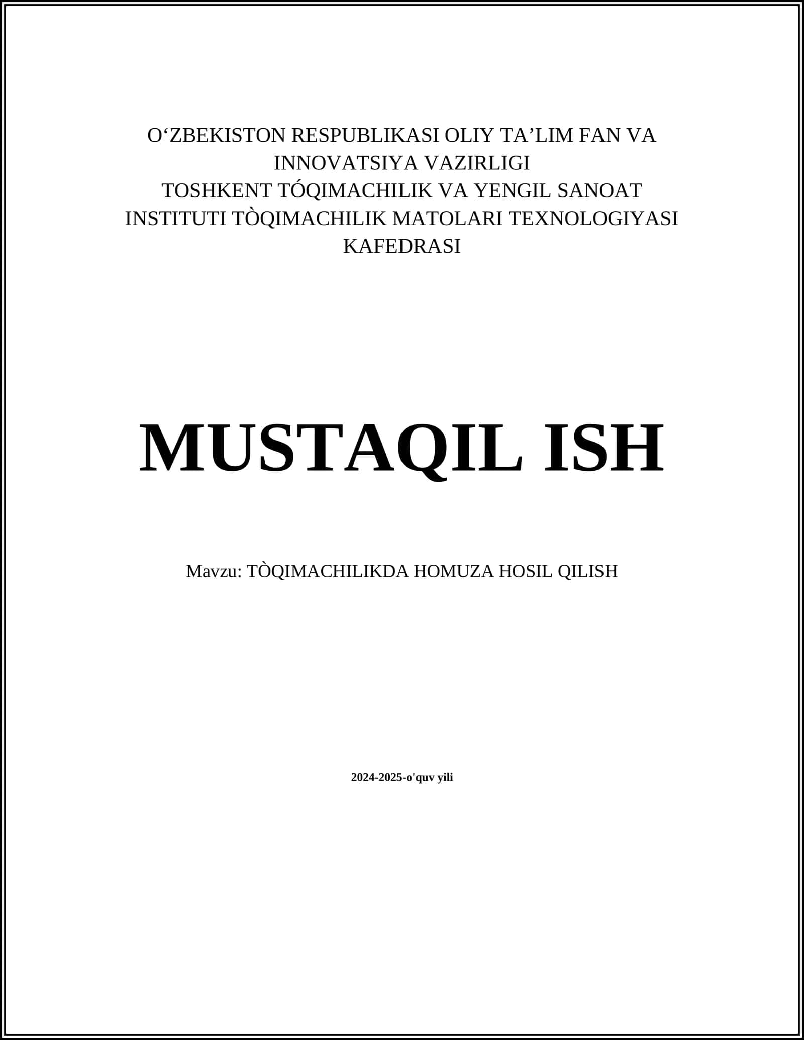 TÒQIMACHILIKDA HOMUZA HOSIL QILISH