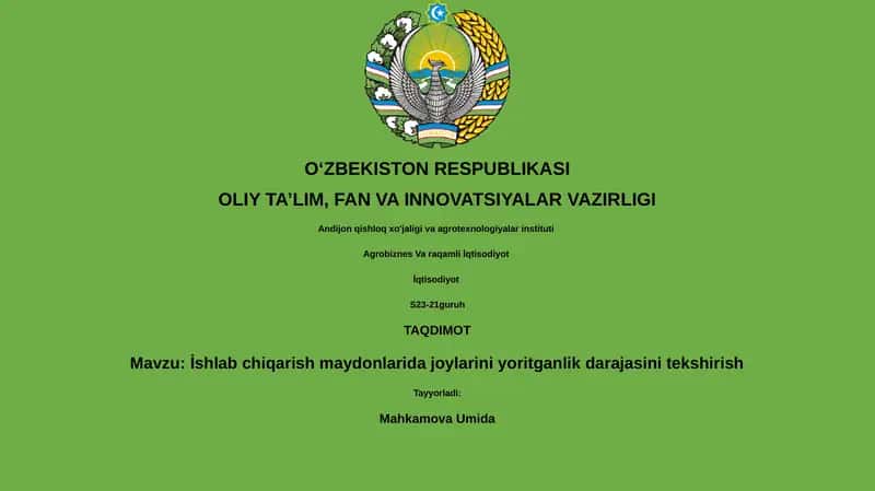 İshlab chiqarish maydonlarida joylarini yoritganlik darajasini tekshirish