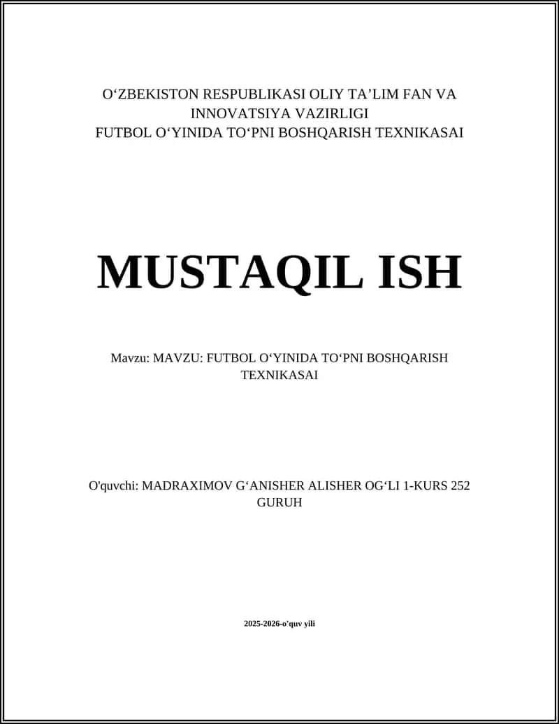 FUTBOL OʻYINIDA TOʻPNI BOSHQARISH TEXNIKASAI