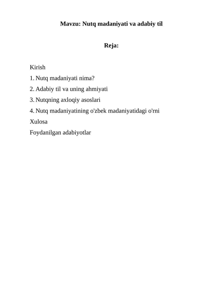 Nutq madaniyati va adabiy til