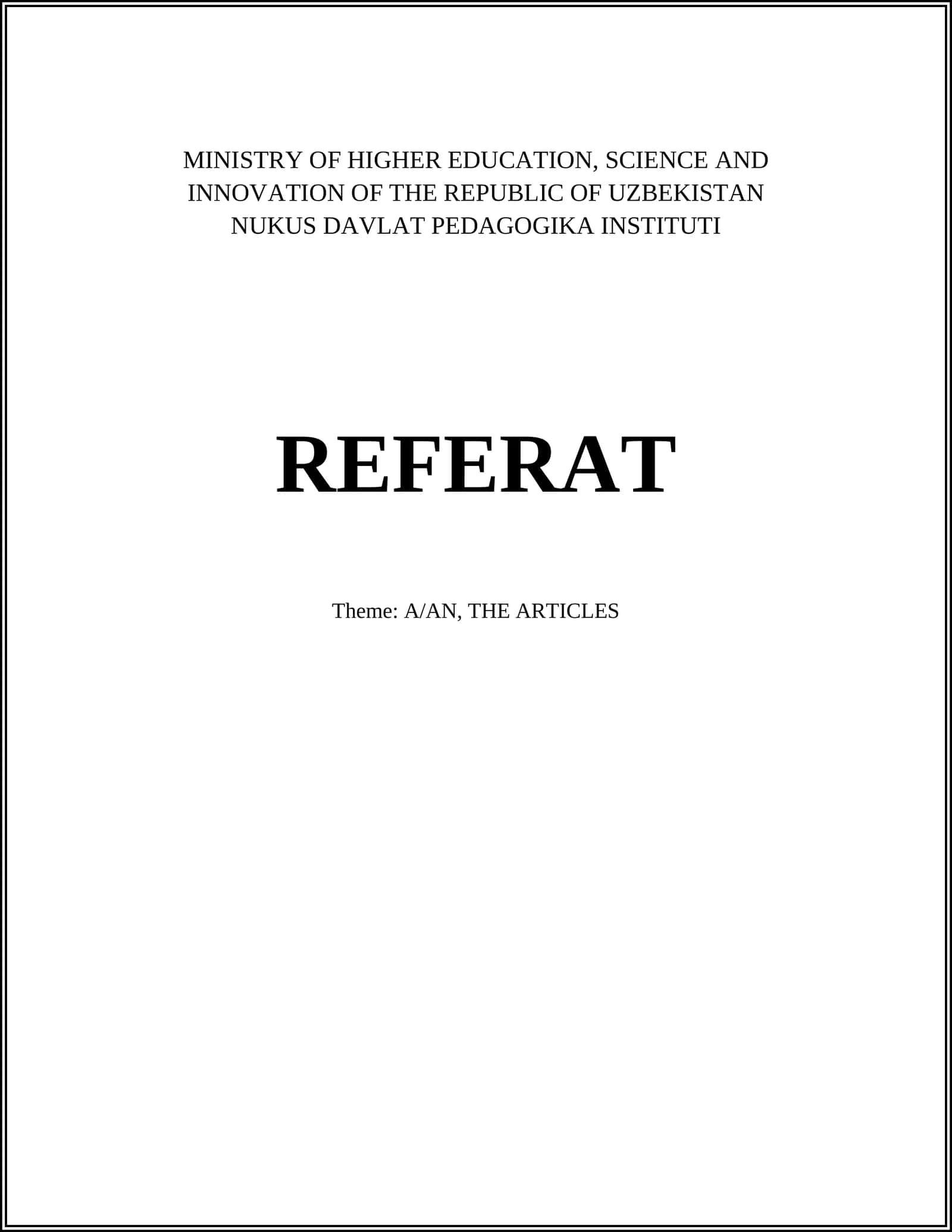 A/AN, THE ARTICLES