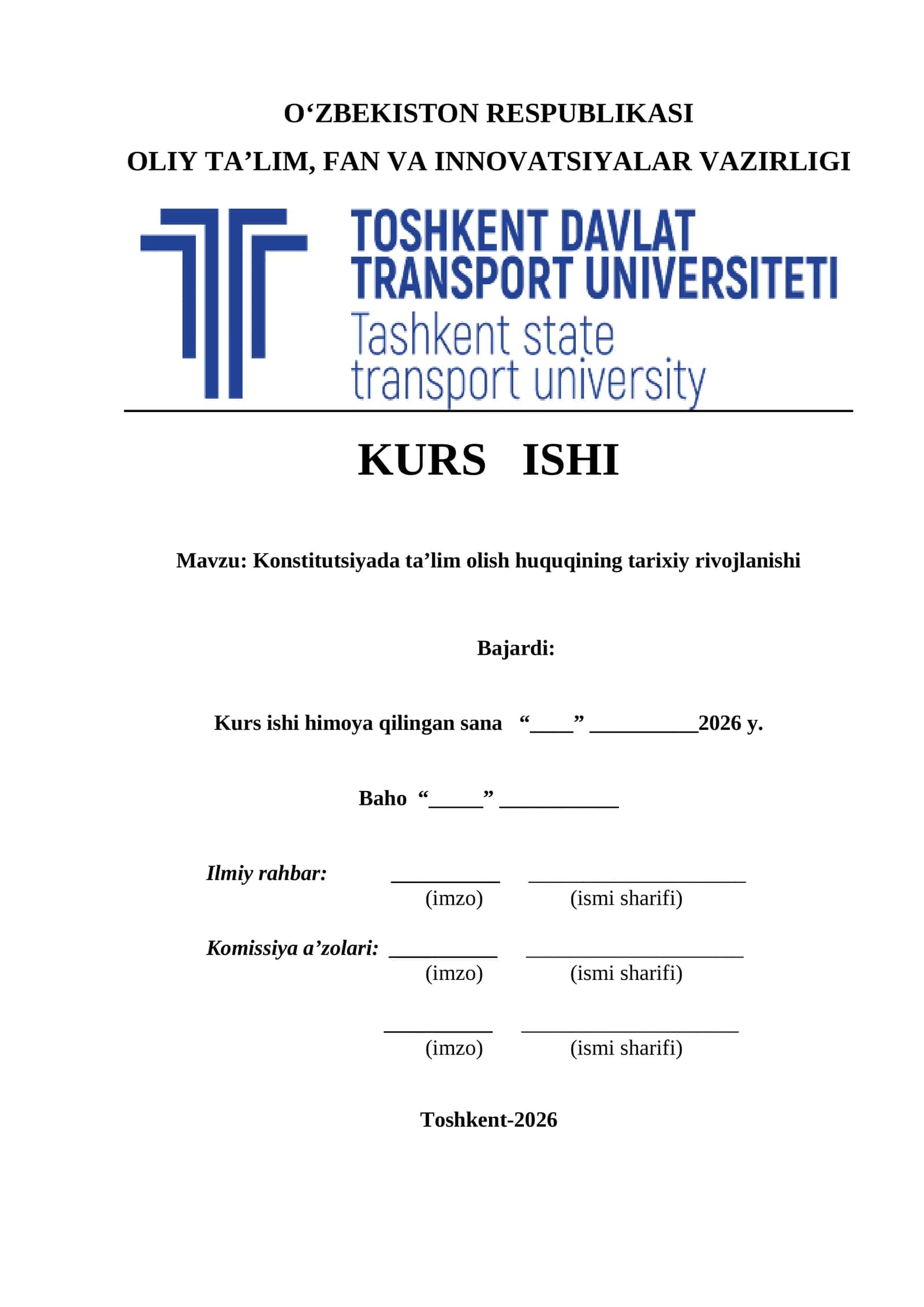 Konstitutsiyada ta’lim olish huquqining tarixiy rivojlanishi kurs ishi