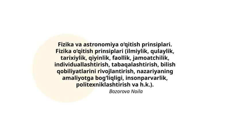 Fizika va astronomiya o‘qitish prinsiplari