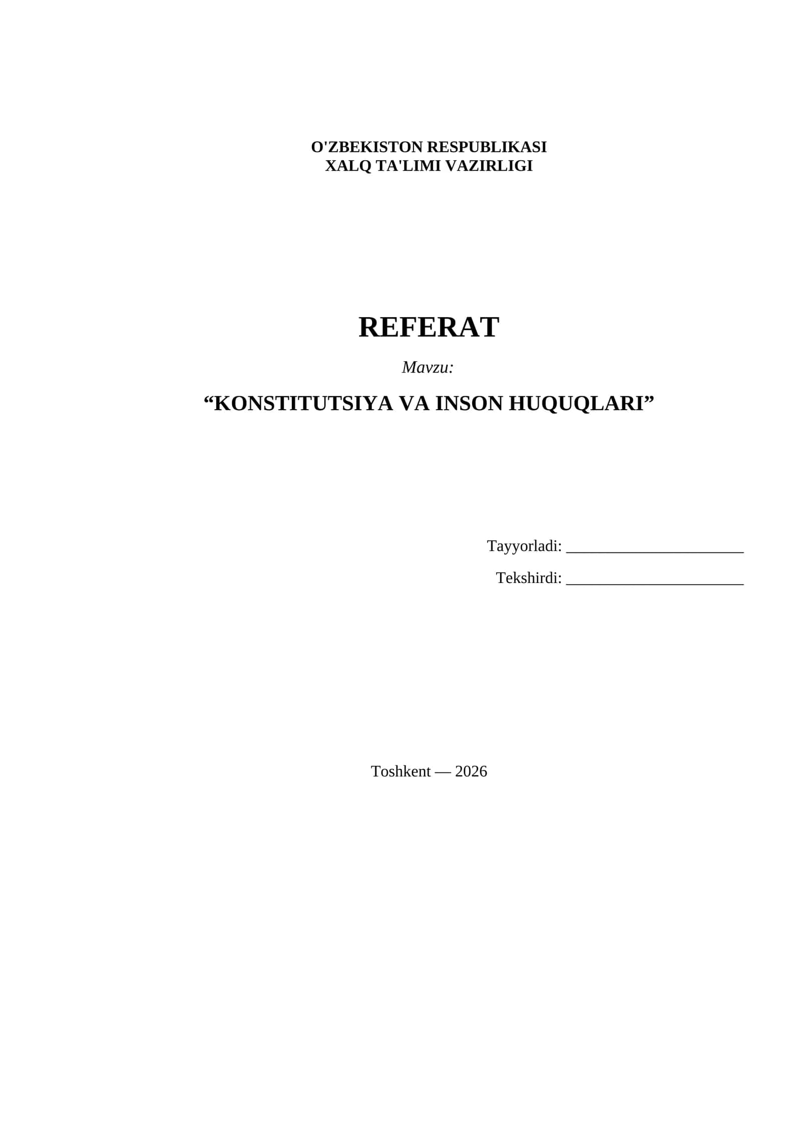 Referat Konstitutsiya va inson huquqlari