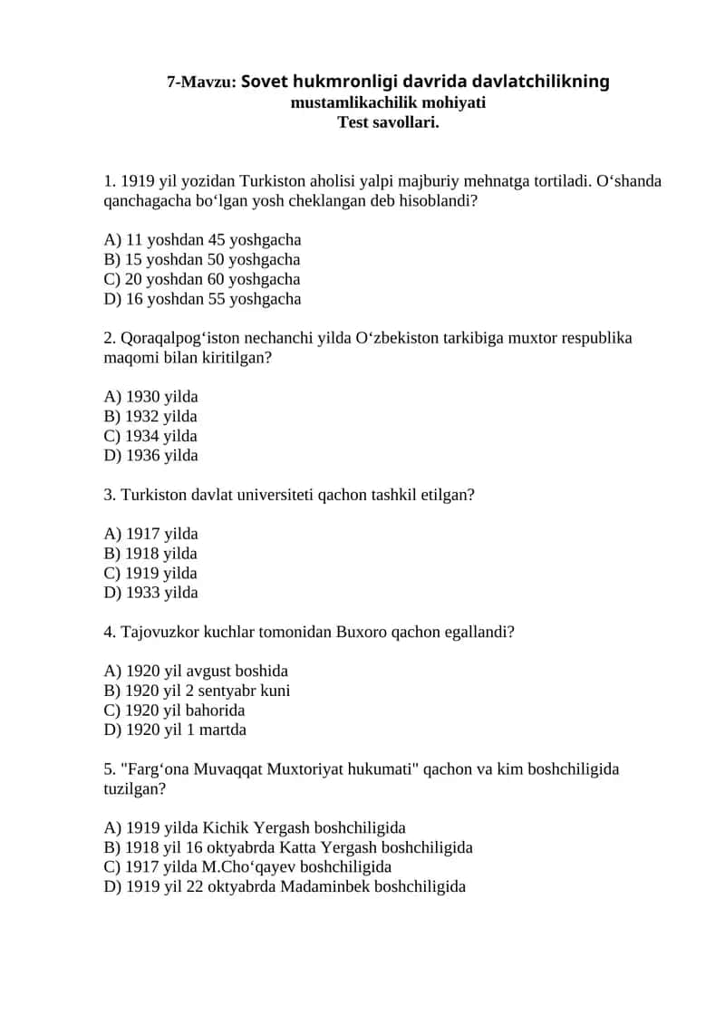 Sovet hukmronligi davrida davlatchilikning mustamlikachilik mohiyati