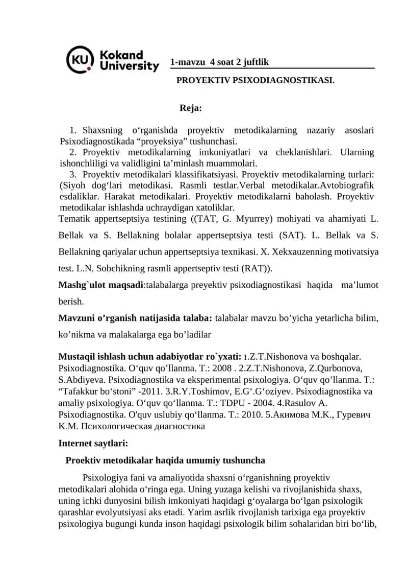 PROYEKTIV PSIXODIAGNOSTIKASI.