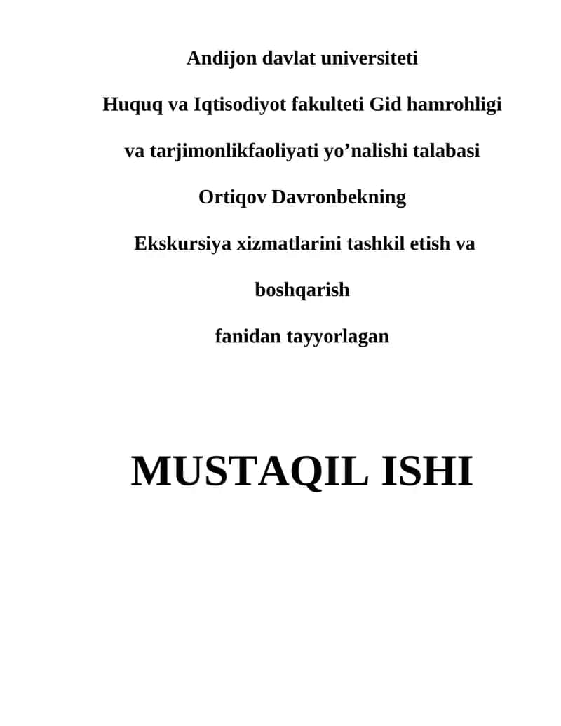 Ekskursiya xizmatlarini tashkil etish va boshqarish