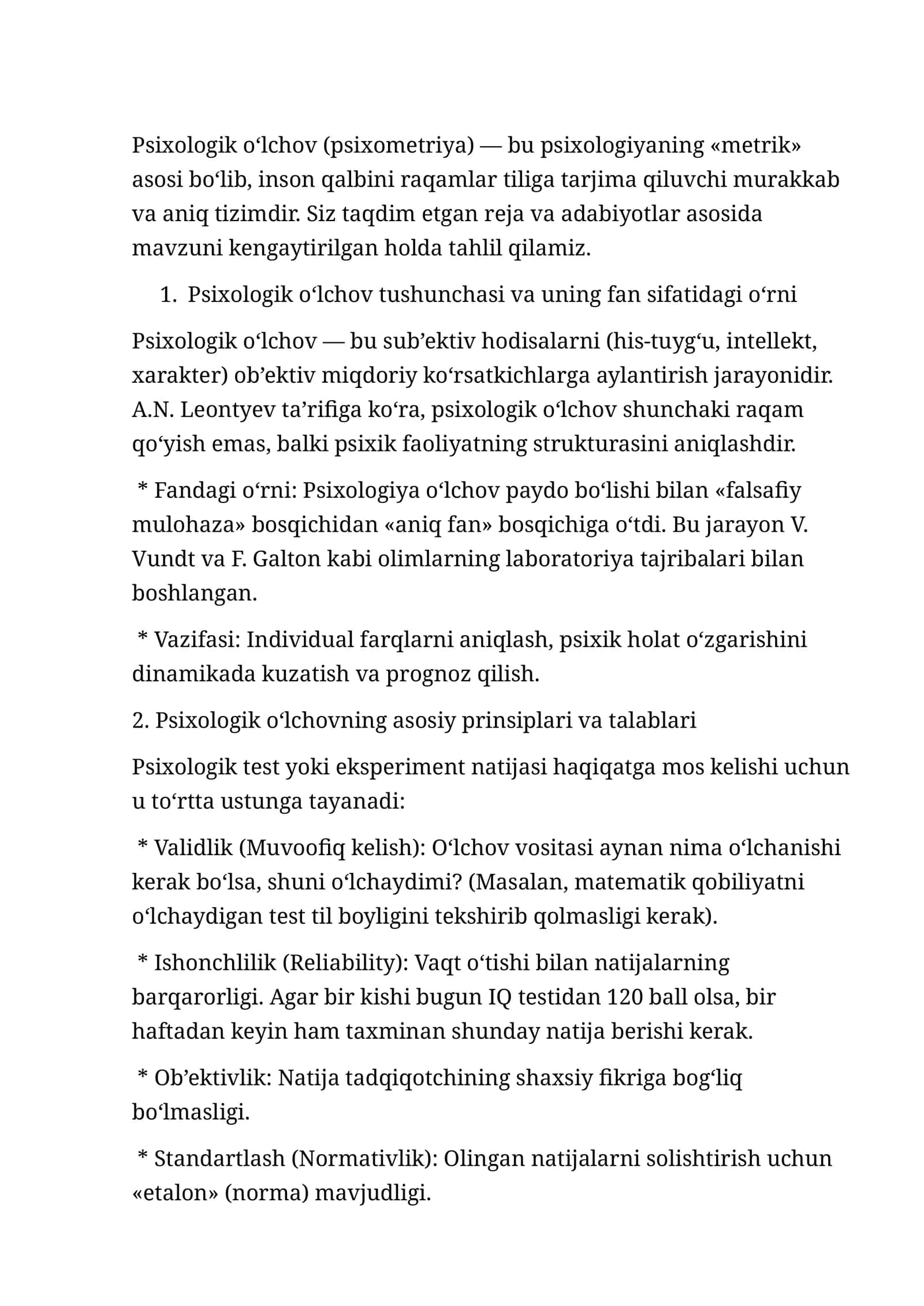 Psixologik o‘lchov (psixometriya)