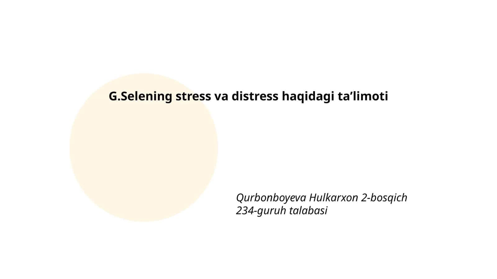 G.Selening stress va distress haqidagi taʼlimoti