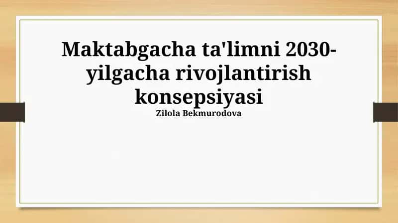 Maktabgacha ta'limni 2030-yilgacha rivojlantirish konsepsiyasi