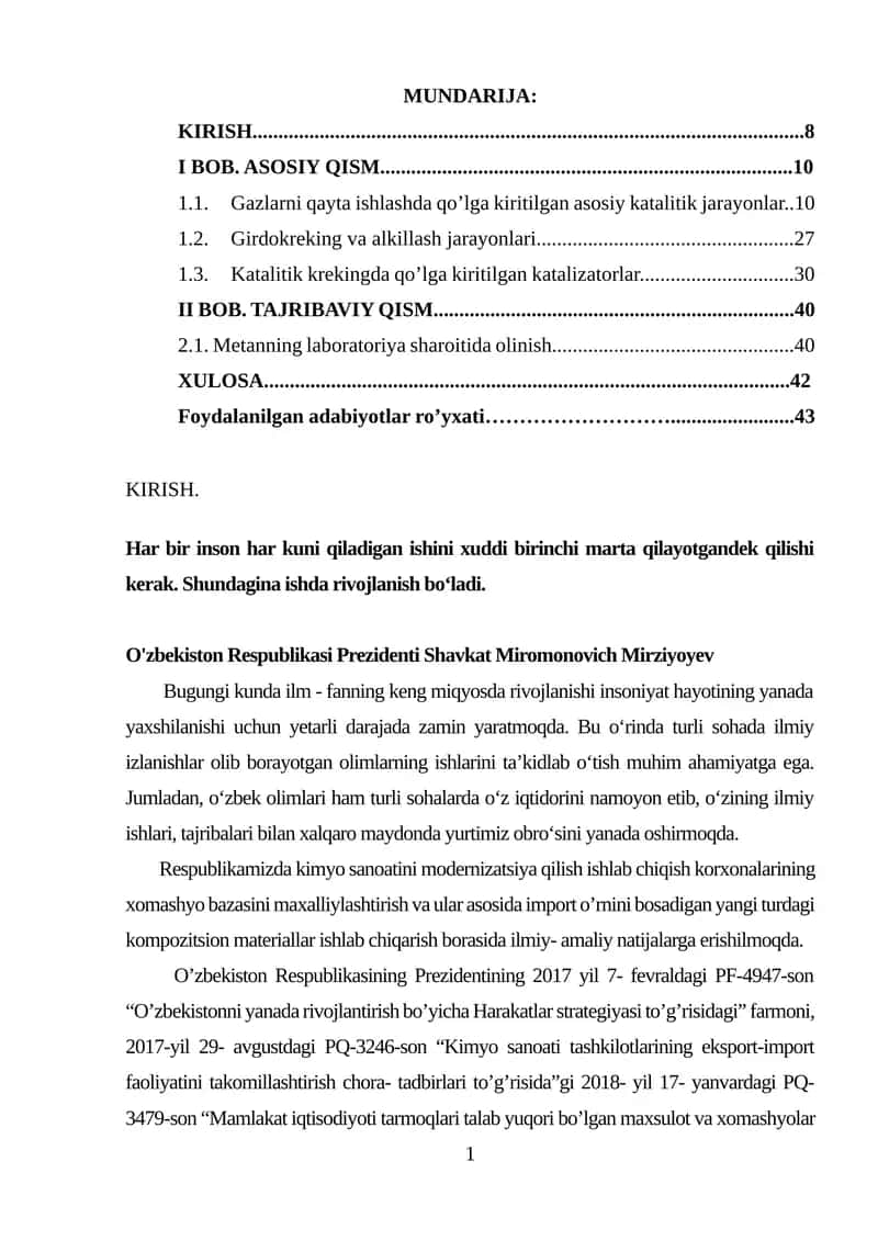 Gazlarni qayta ishlashdagi jarayonlar va ularning mexanizmi