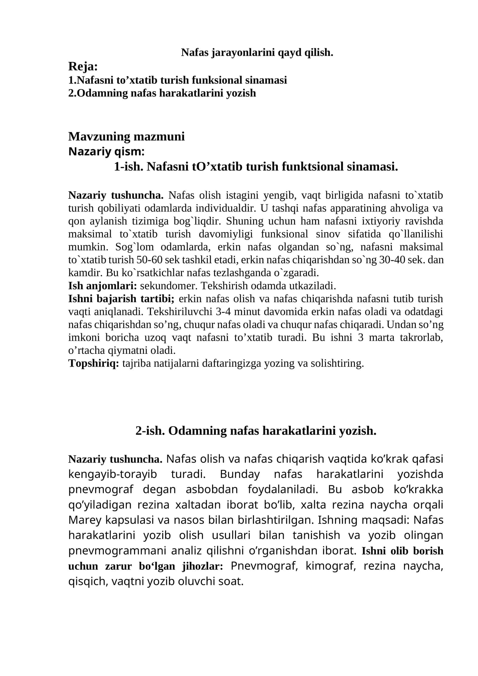 Nafas jarayonlarini qayd qilish