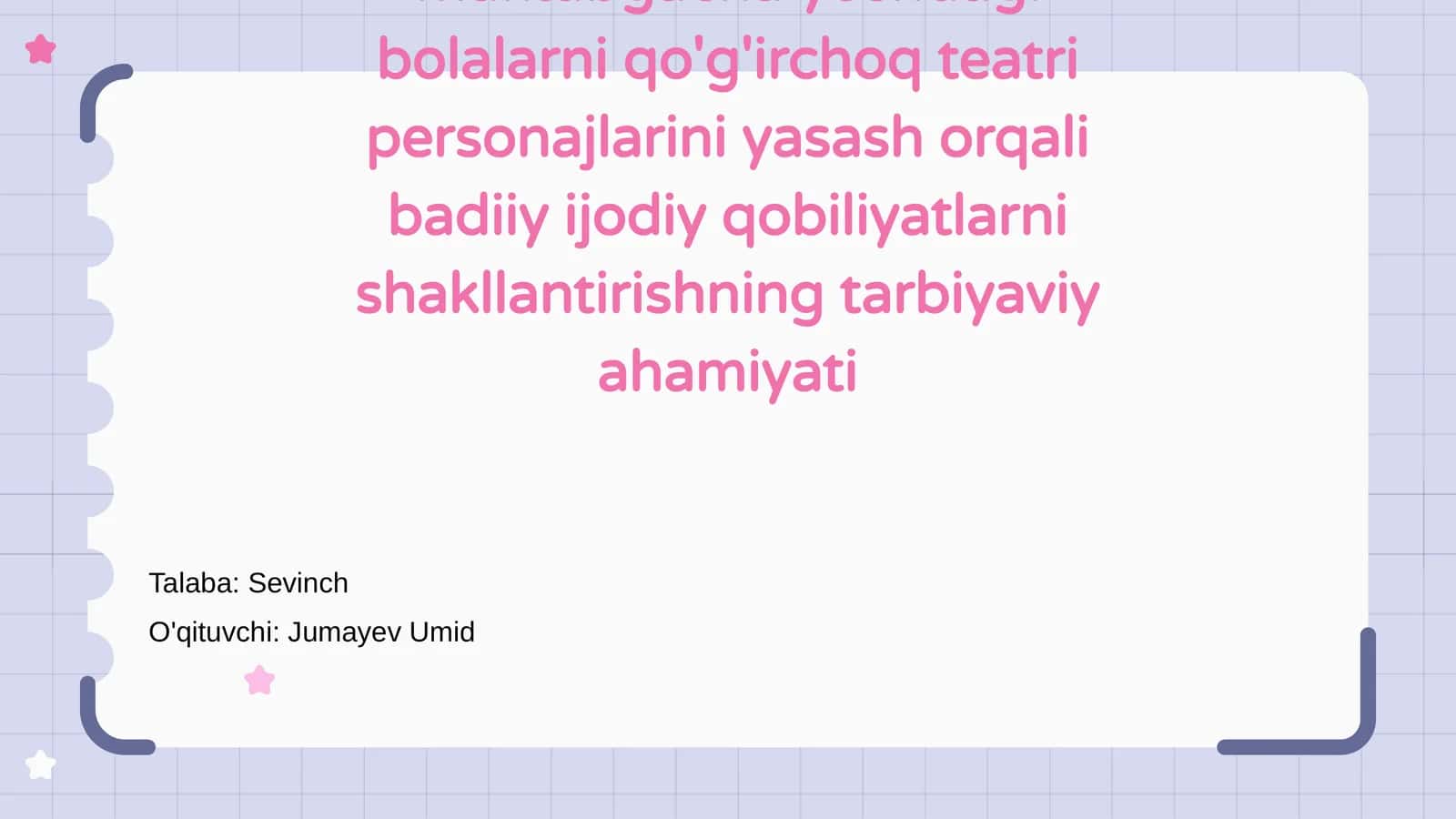 Maktabgacha yoshdagi bolalarni qo'g'irchoq teatri personajlarini yasash