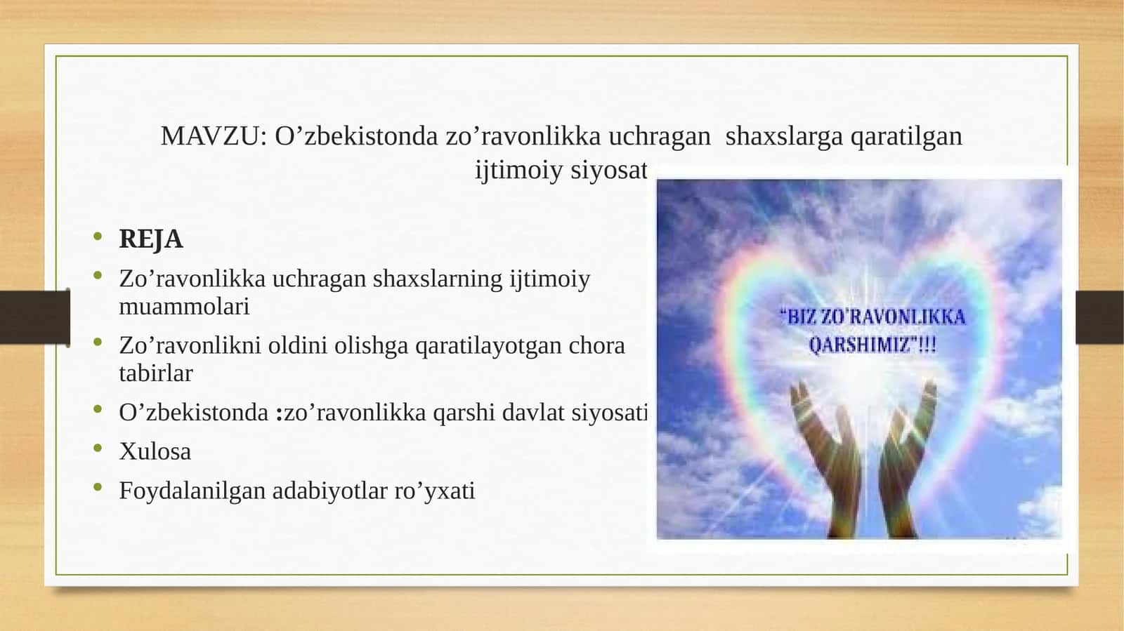 O’zbekistonda zo’ravonlikka uchragan  shaxslarga qaratilgan ijtimoiy siyosat