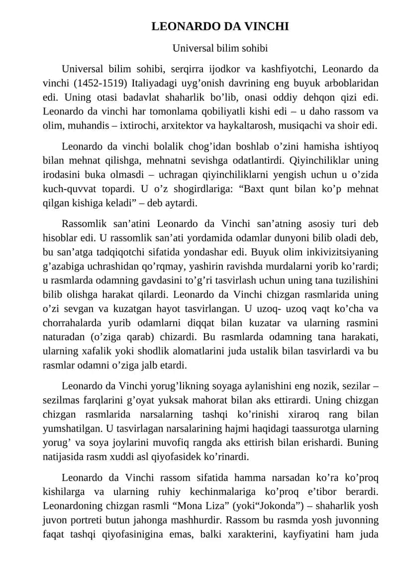 LEONARDO DA VINCHI
