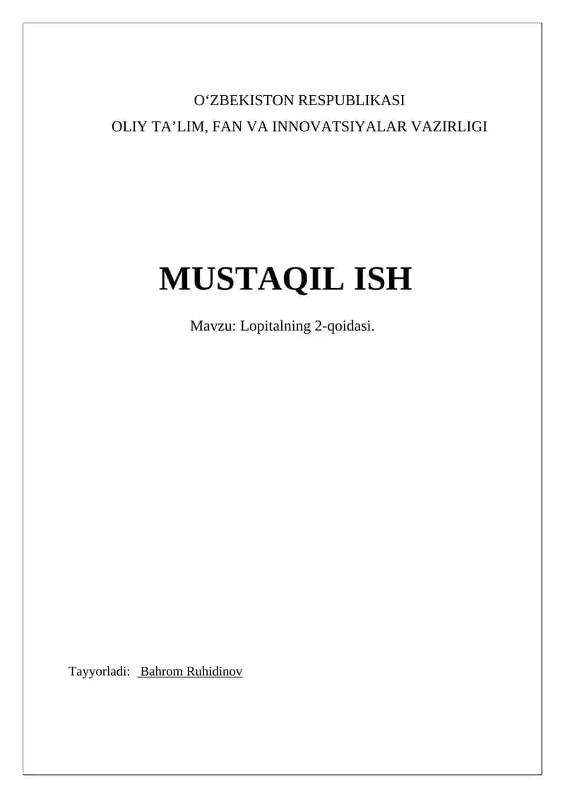 Lopitalning 2-qoidasi