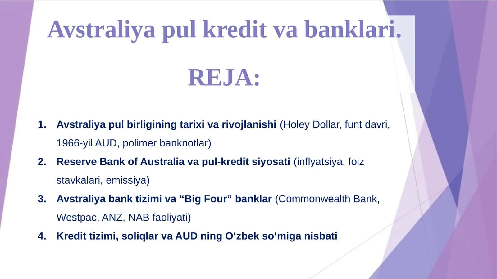 Avstraliya pul kredit va banklari.