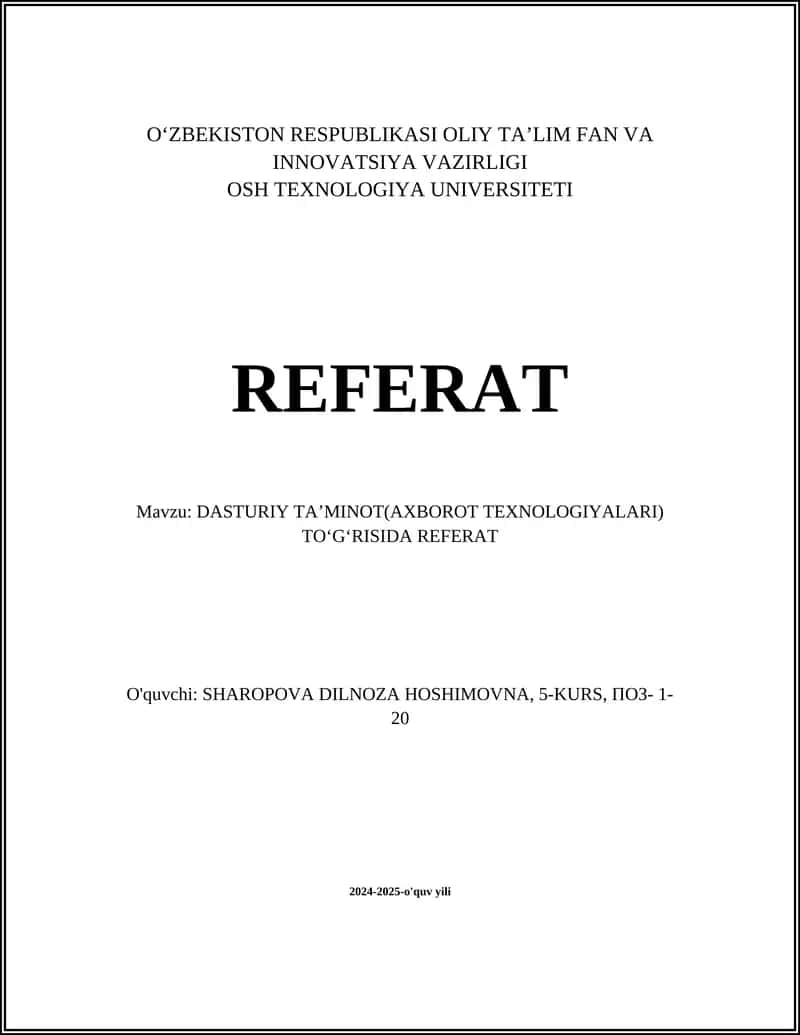 Dasturiy ta'minotning turlari