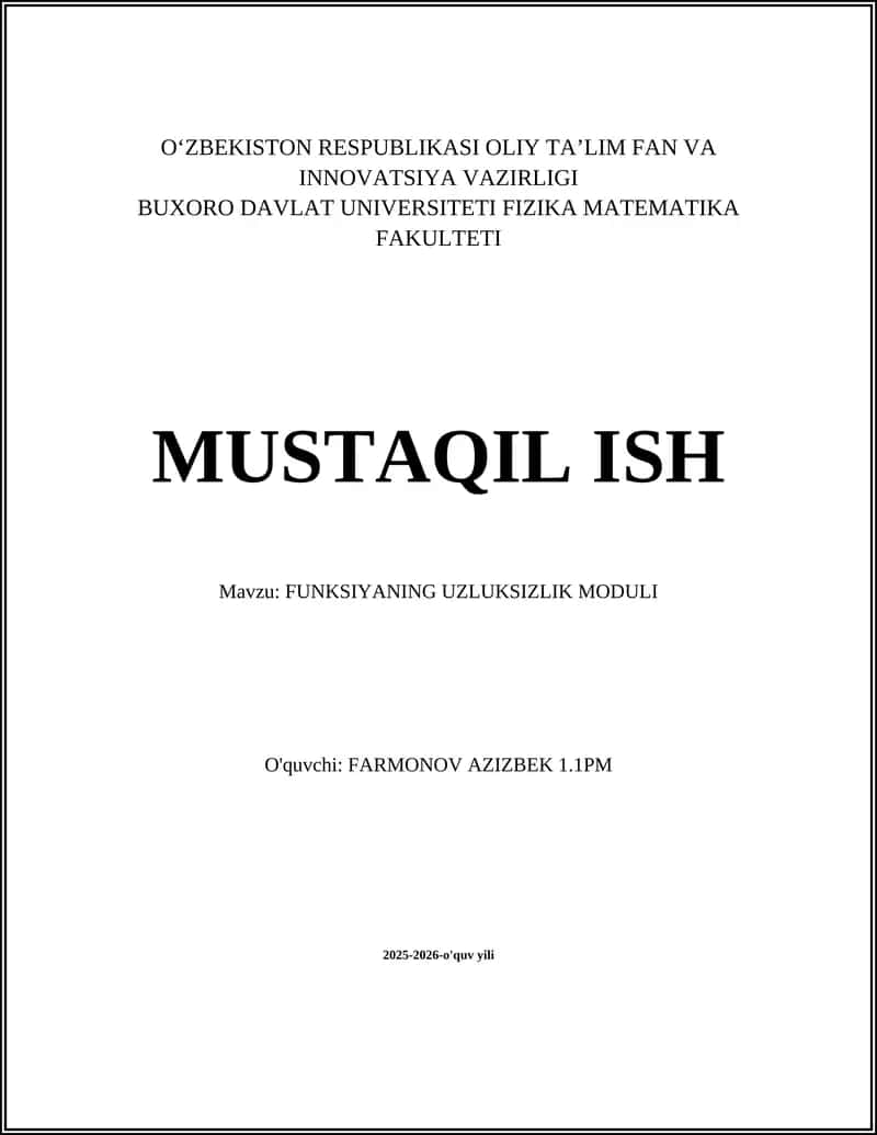 FUNKSIYANING UZLUKSIZLIK MODULI