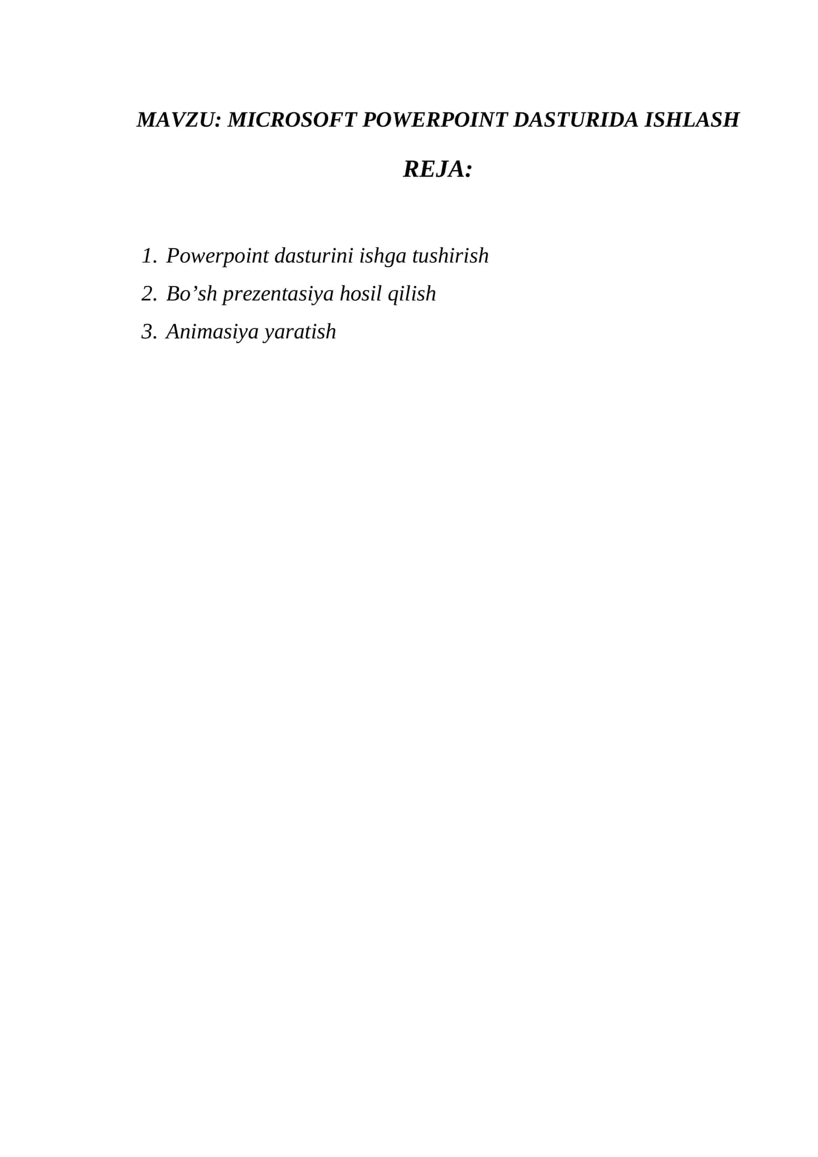 MICROSOFT POWERPOINT DASTURIDA ISHLASH