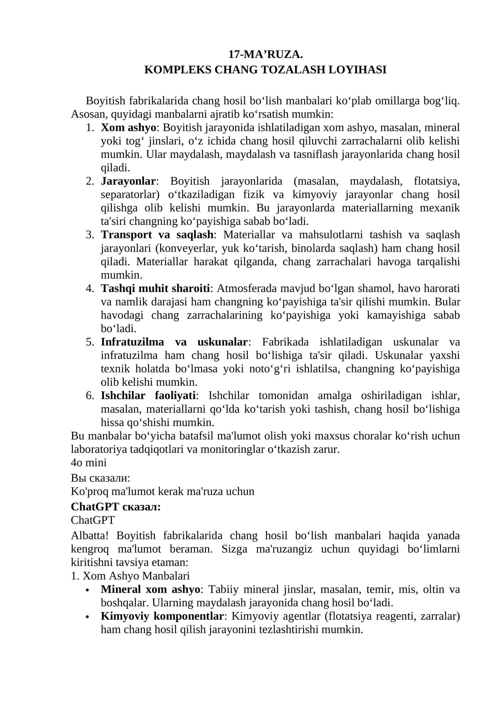 KOMPLEKS CHANG TOZALASH LOYIHASI