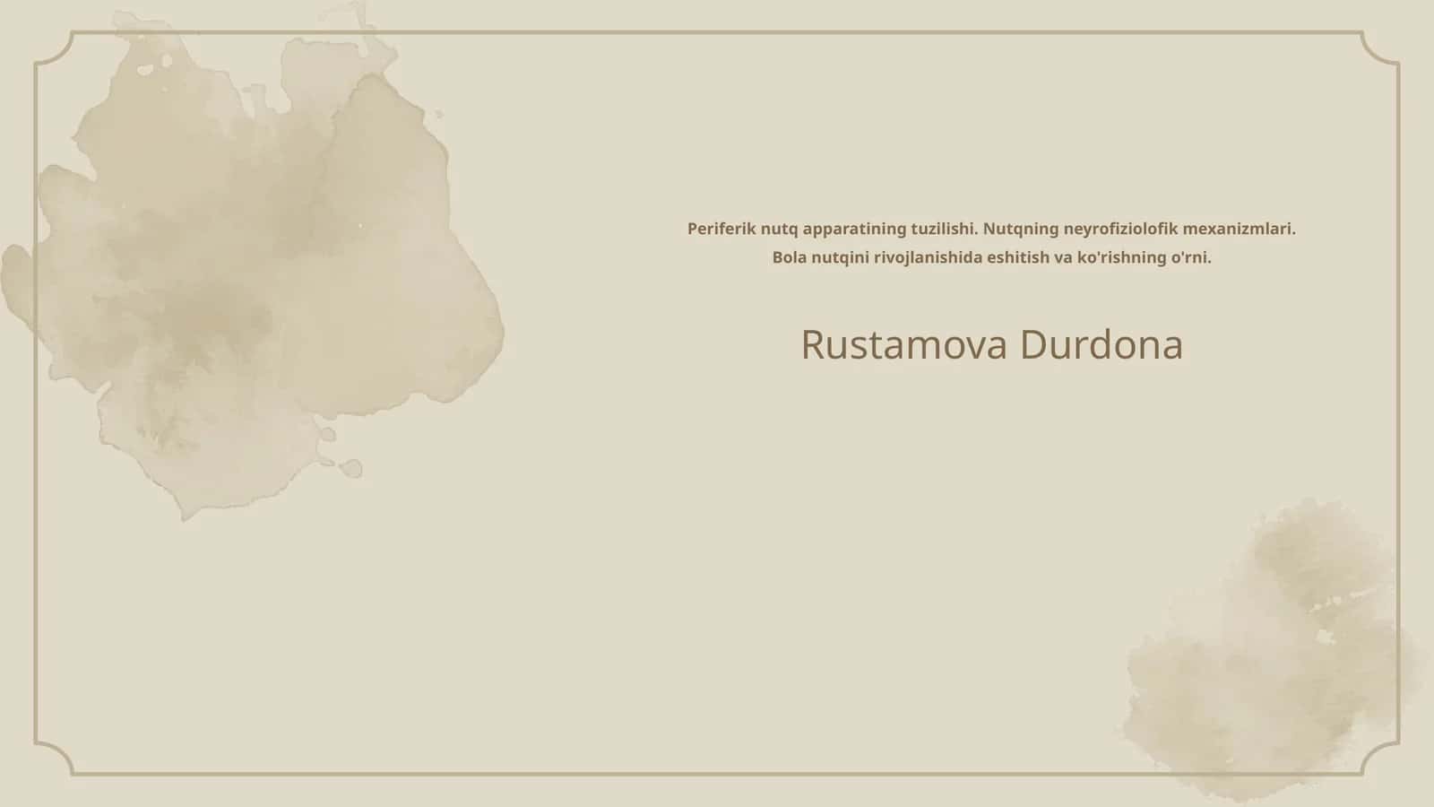 Periferik nutq apparatining tuzilishi. Nutqning neyrofiziolofik mexanizmlari. Bola nutqini rivojlanishida eshitish va ko'rishning o'rni