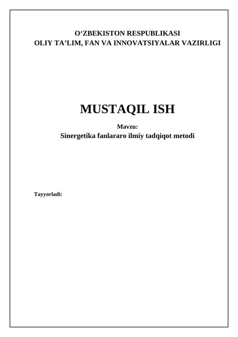 Sinergetika fanlararo ilmiy tadqiqot metodi