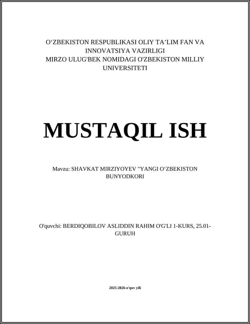 SHAVKAT MIRZIYOYEV "YANGI OʻZBEKISTON BUNYODKORI"