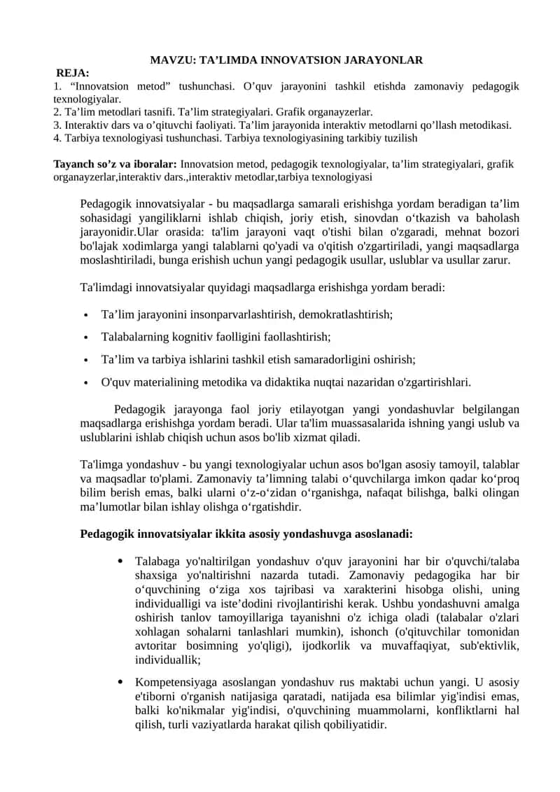TA’LIMDA INNOVATSION JARAYONLAR
