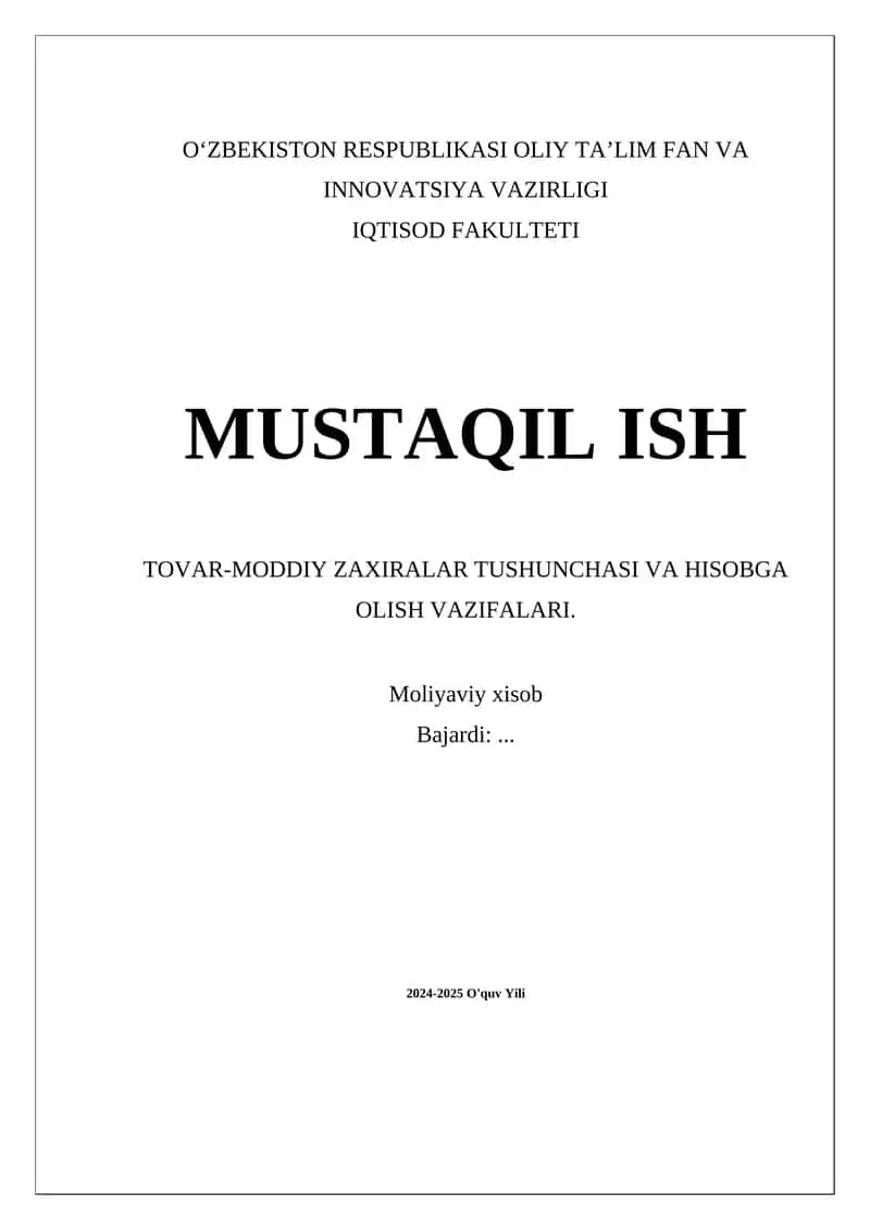 Tovar-moddiy zaxiralar tushunchasi
