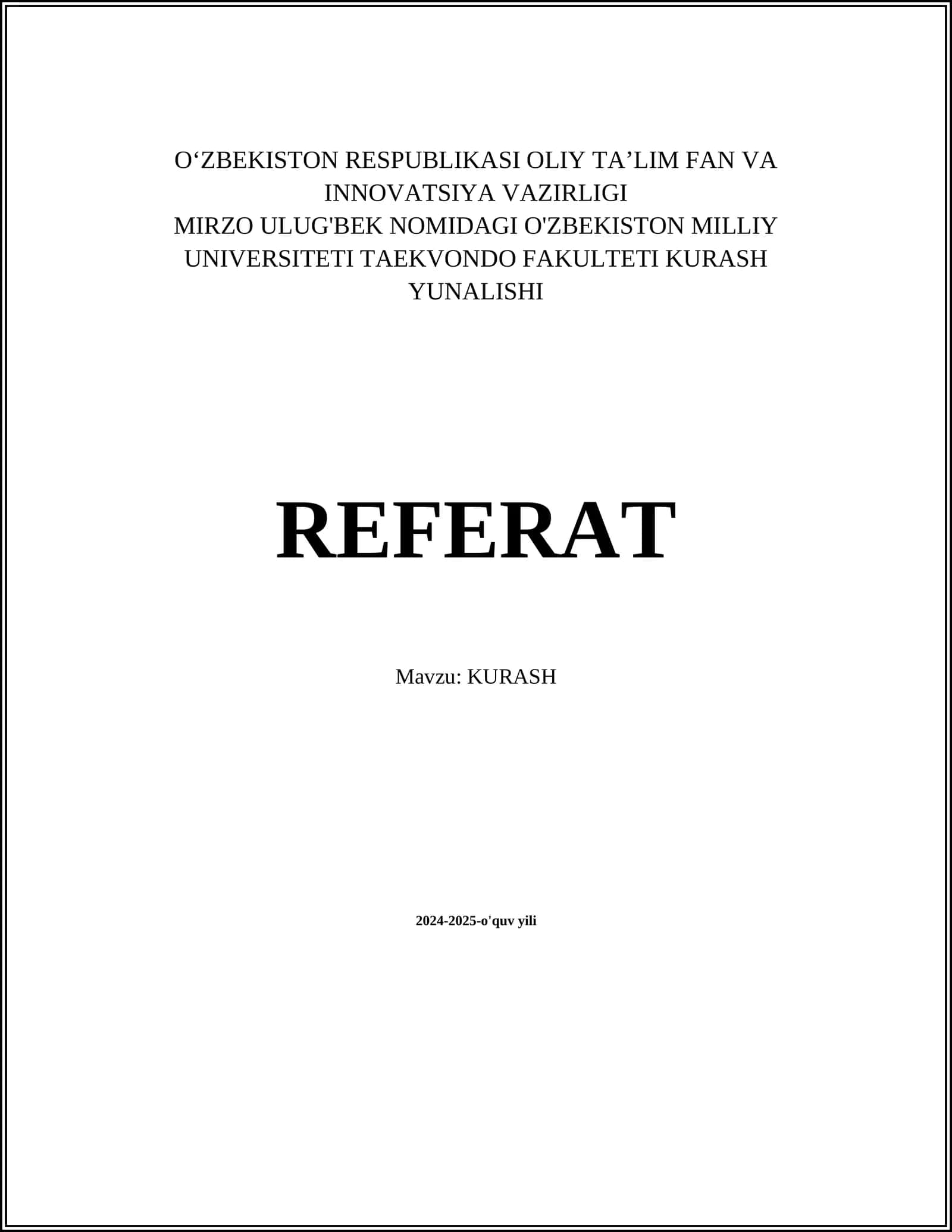 REFERAT Mavzu: KURASH