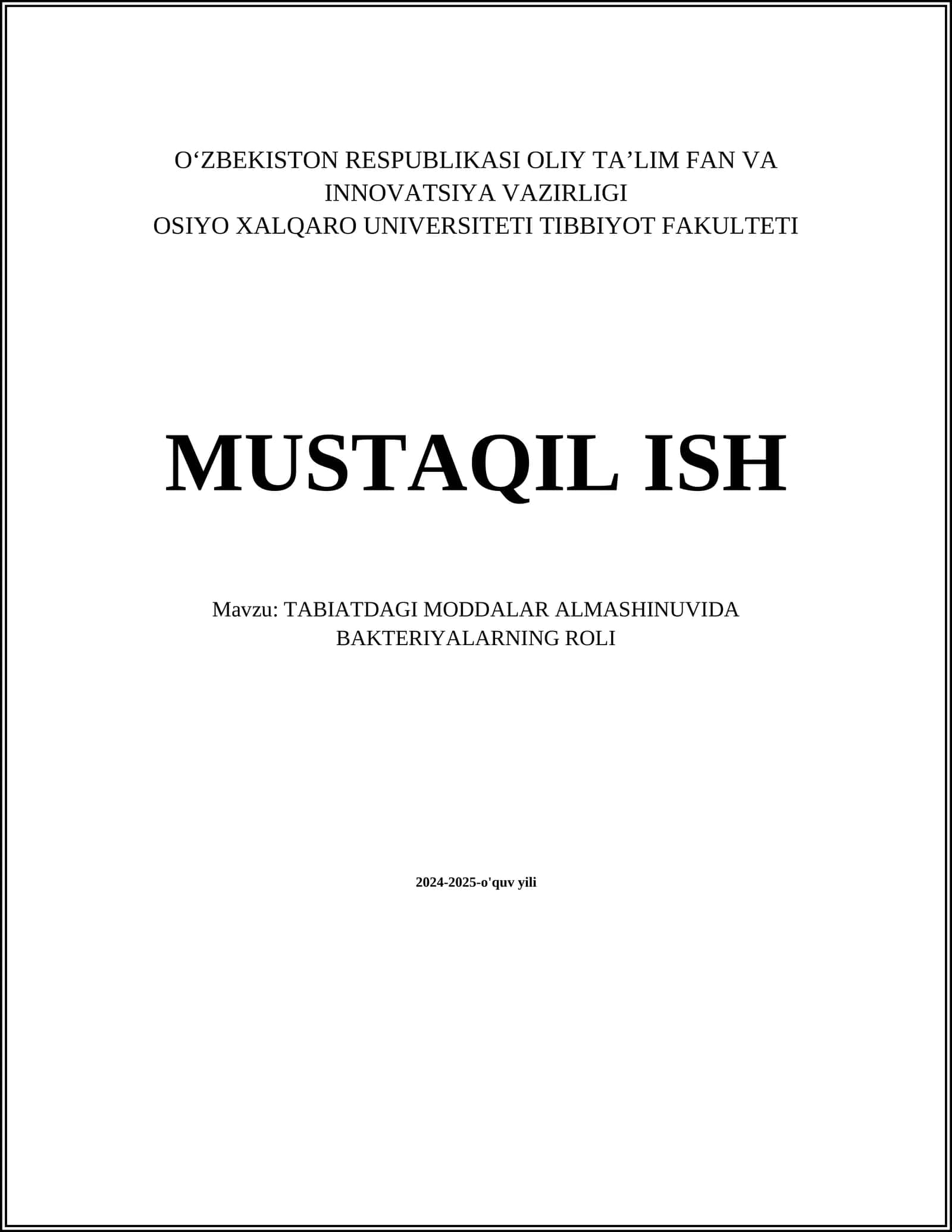 TABIATDAGI MODDALAR ALMASHINUVIDA BAKTERIYALARNING ROLI