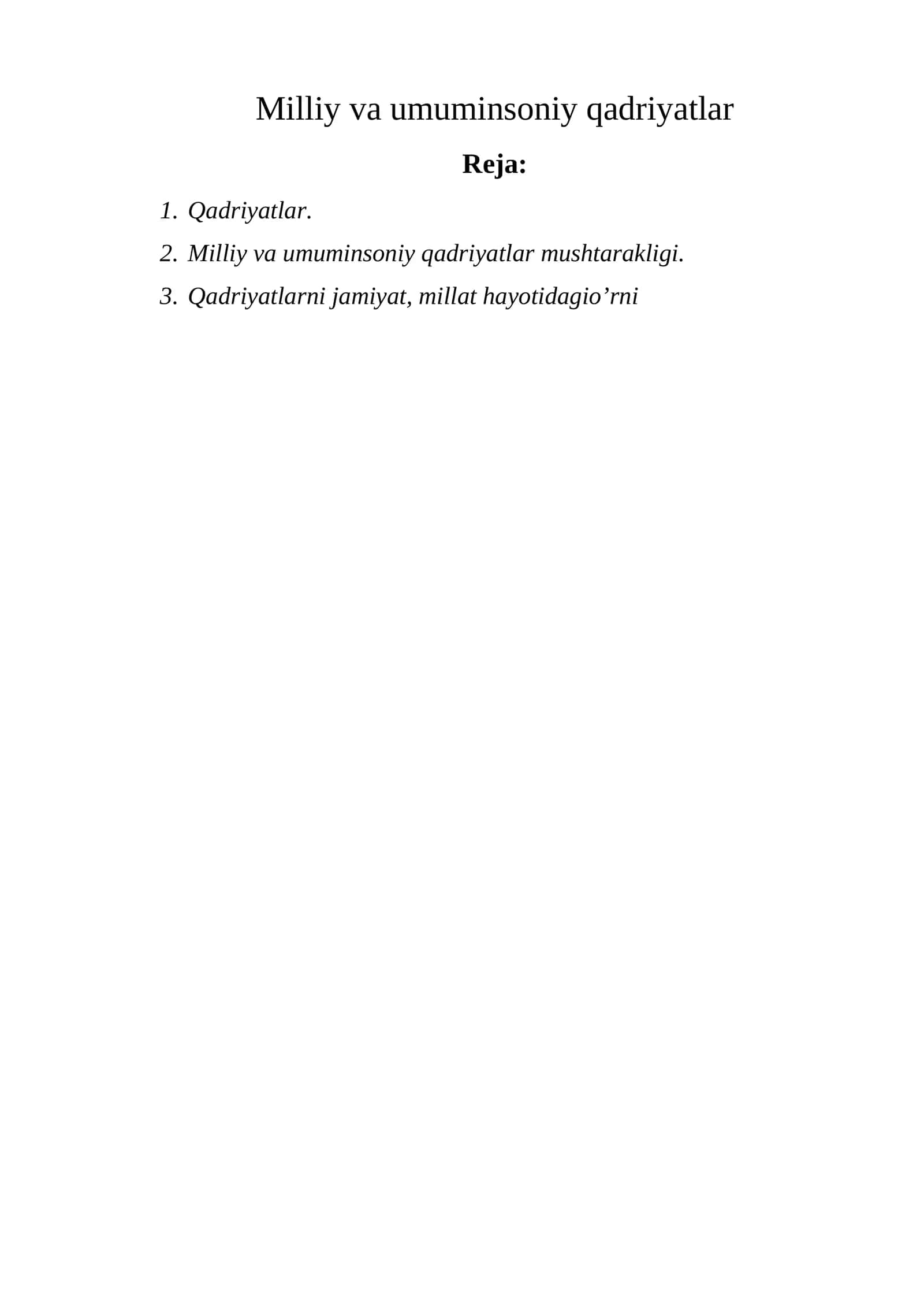 Milliy va umuminsoniy qadriyatlar