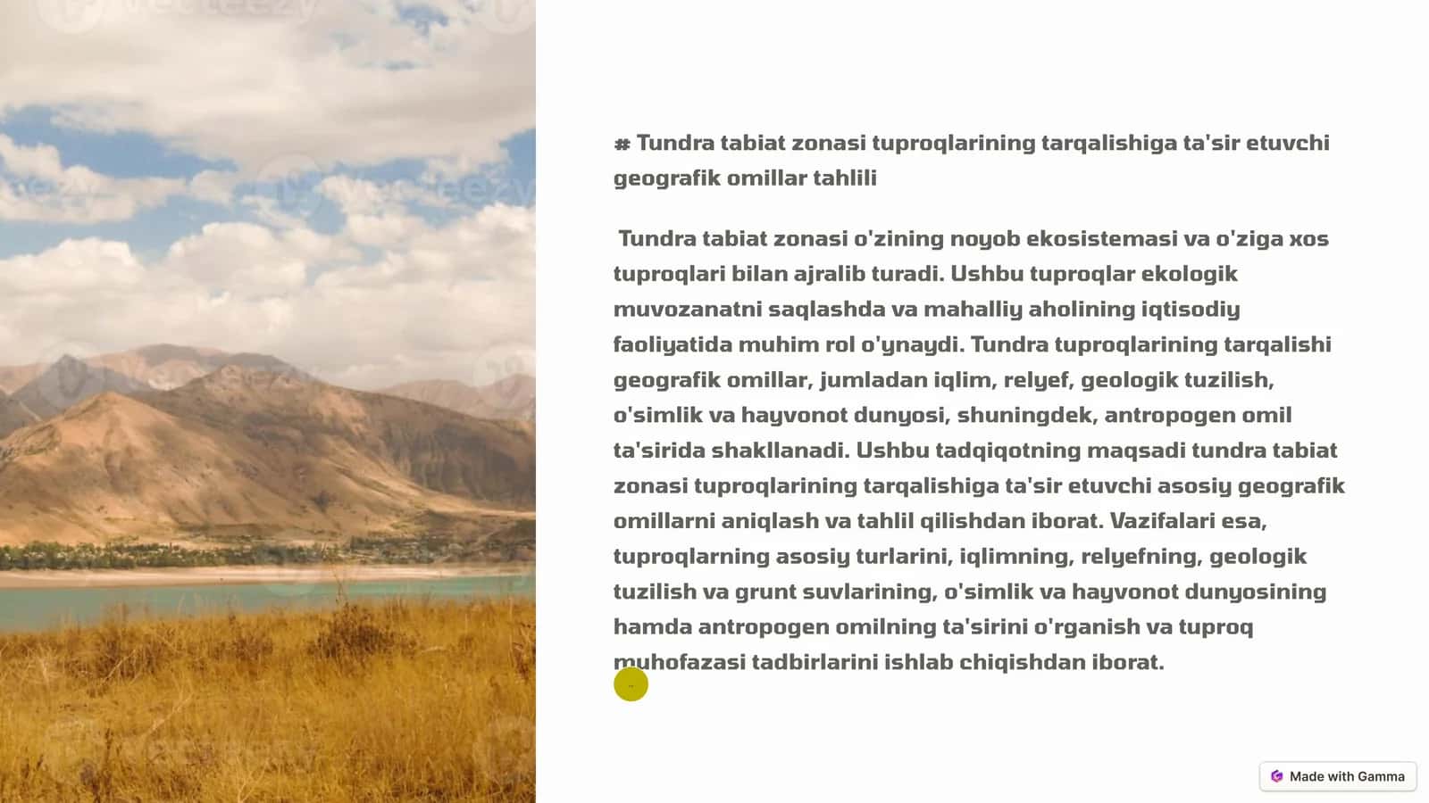 Tundra tabiat zonasi tuproqlarining tarqalishiga ta'sir etuvchi geografik omillar tahlili