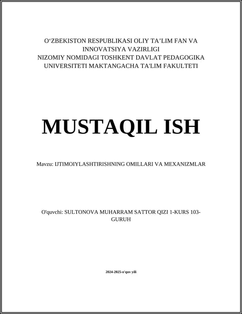 Ijtimoiylashtirishning omillari va mexanizmlar