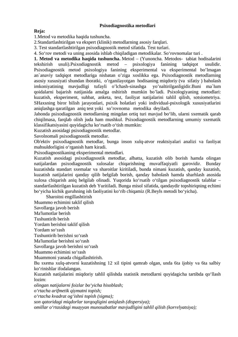 Psixodiagnostika metodlari