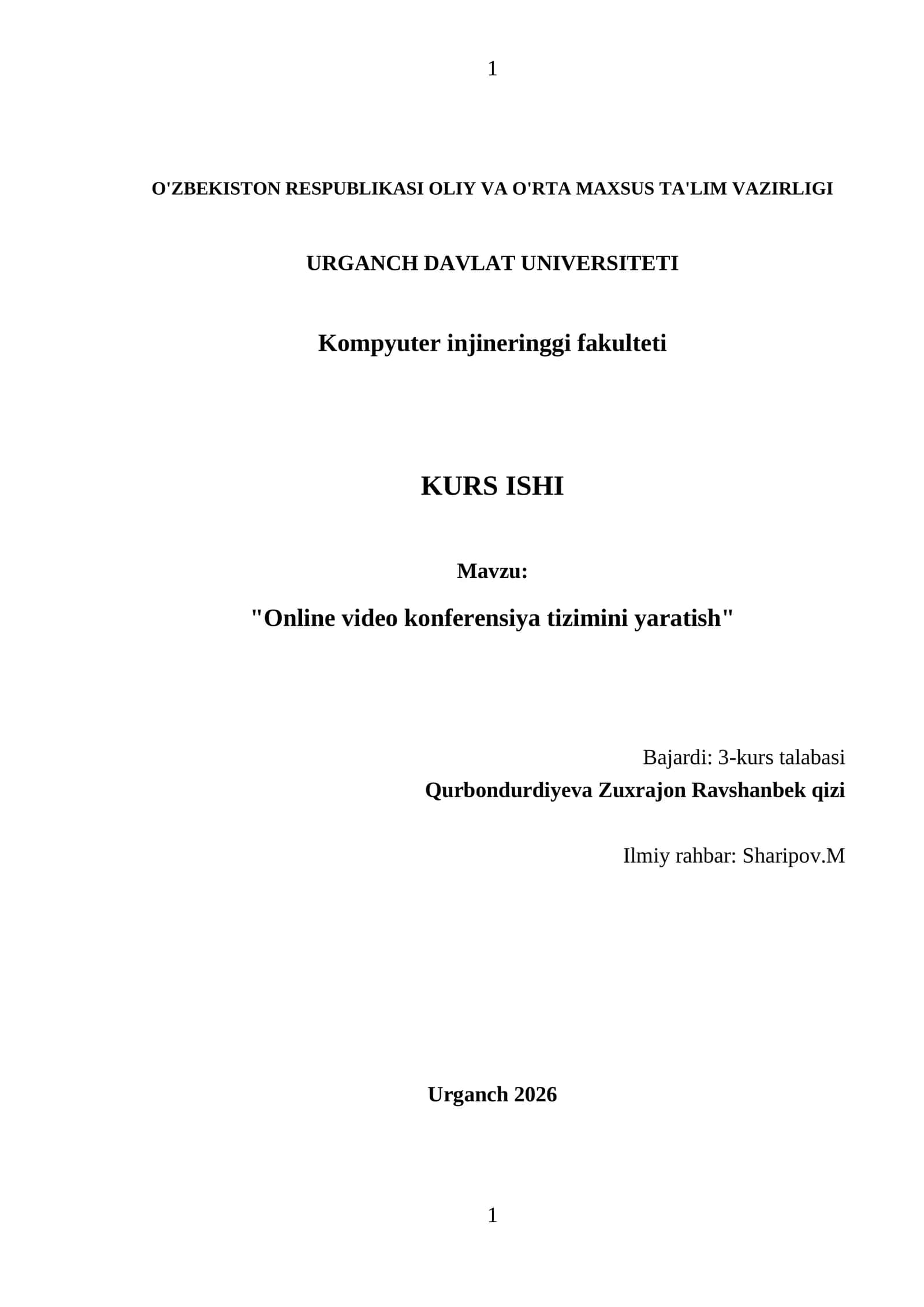 "Online video konferensiya tizimini yaratish"