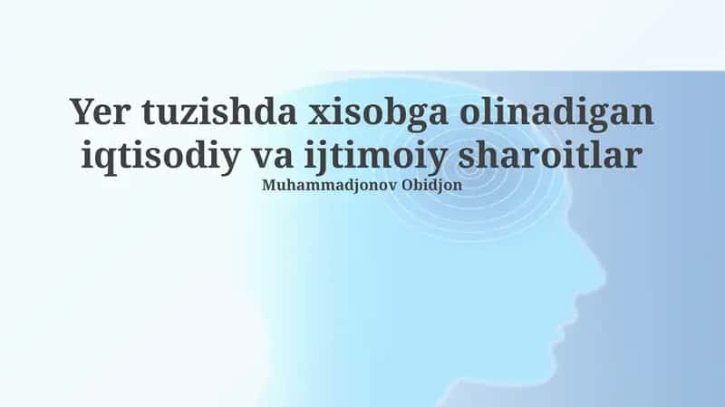 Yer tuzishda xisobga olinadigan iqtisodiy va ijtimoiy sharoitlar
