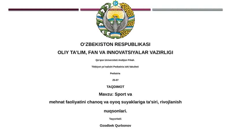 Sport va mehnat faoliyatini chanoq va oyoq suyaklariga ta'siri