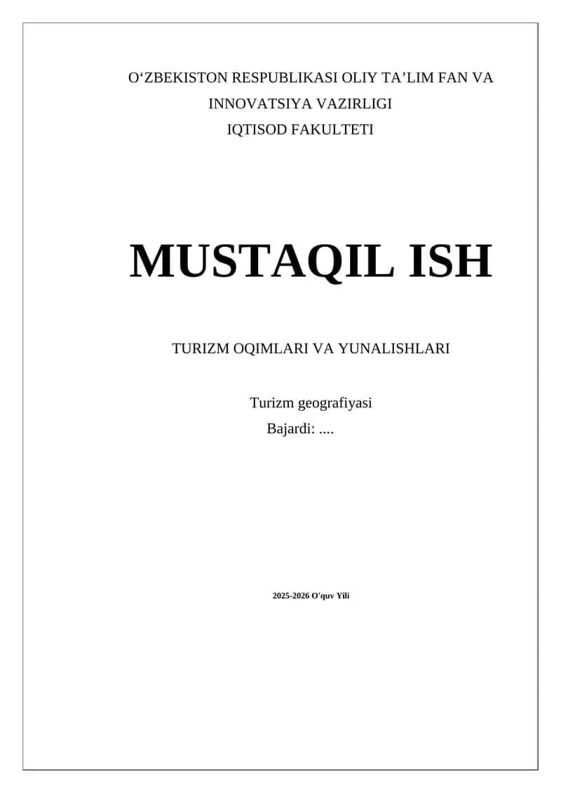 Turizm Oqimlari va Yunalishlari