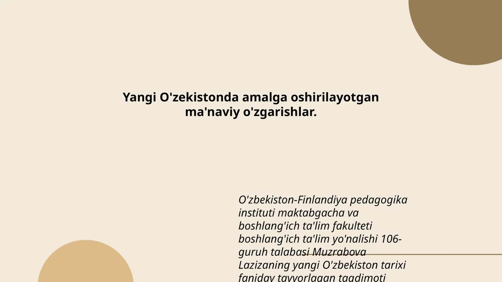 Yangi O'zekistonda amalga oshirilayotgan ma'naviy o'zgarishlar