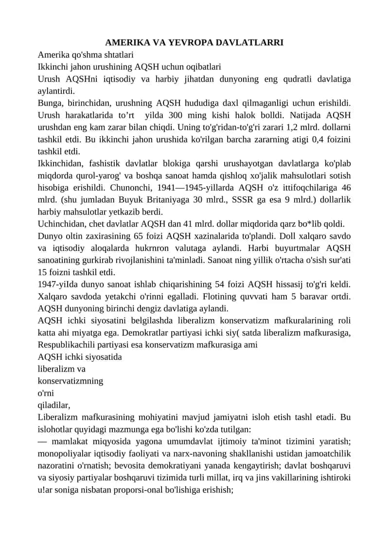 Ikkinchi jahon urushining AQSH uchun oqibatlari