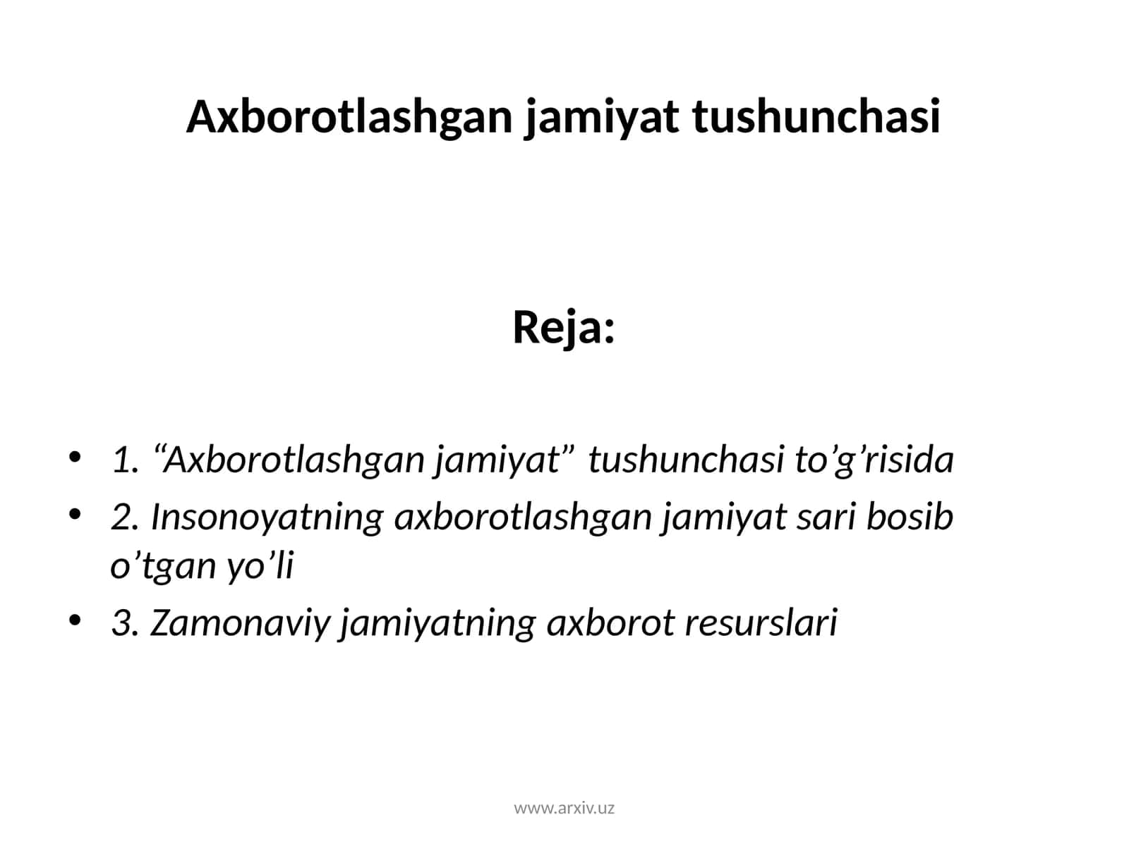 Axborotlashganjamiyattushunchasi