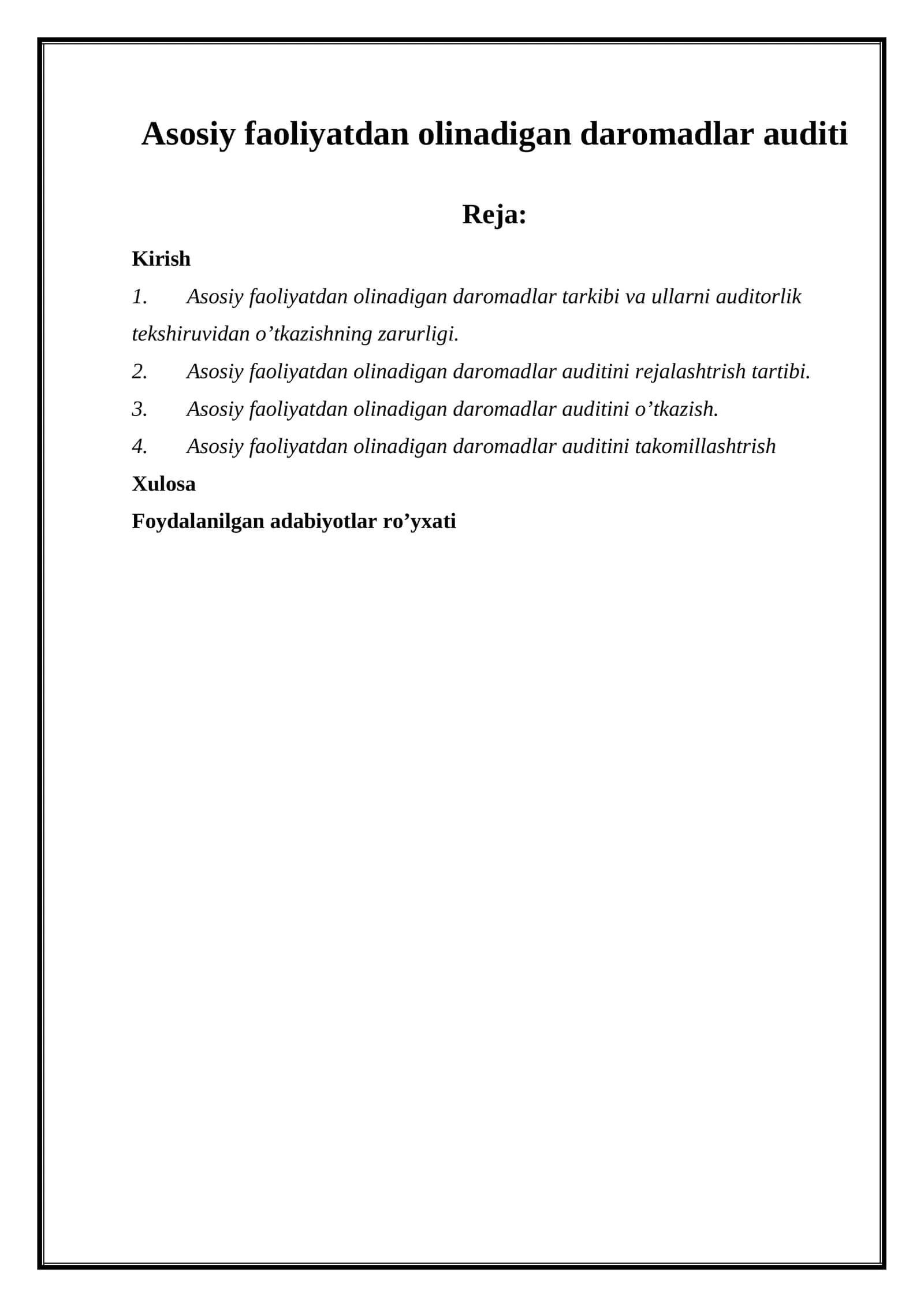 Asosiy faoliyatdan olinadigan daromadlar auditi